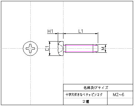 十字穴付きなべタッピンネジ 2種 Jis B 1122